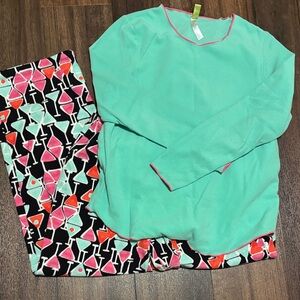 HUE Pajama Set in Teal and Multicolor, Martini Glasses
